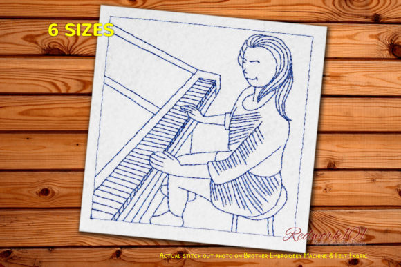 Piano Player Redwork